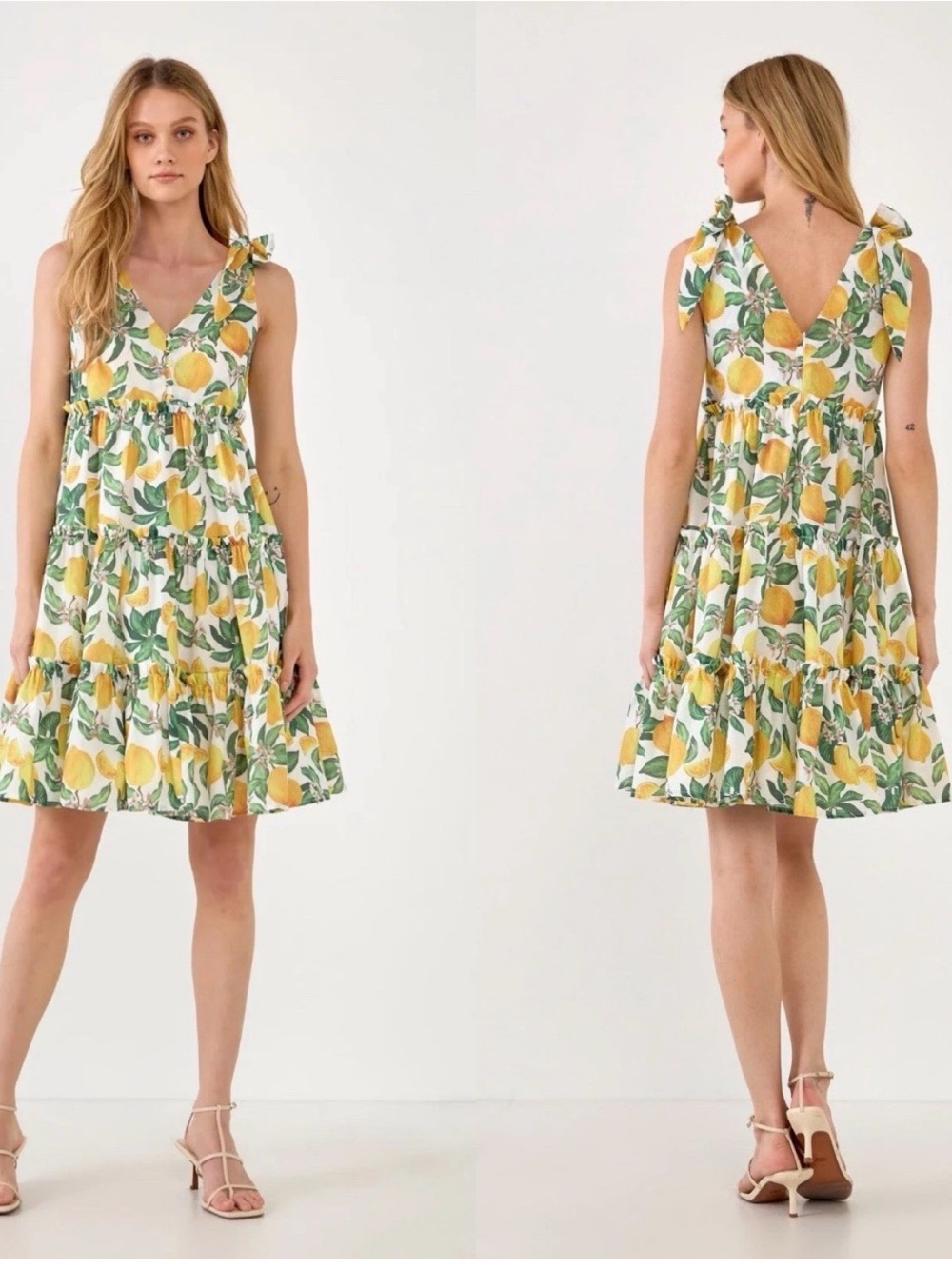 English Factory Lemon Print Tiered Mini Dress